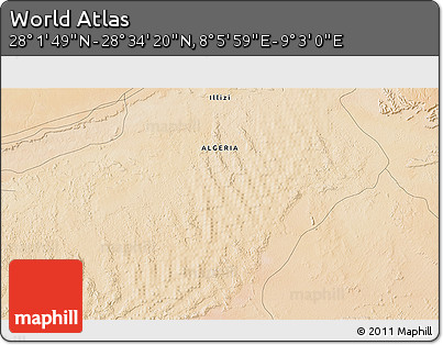 Satellite 3D Map of the Area around 28° 18' 5" N, 8° 34' 29" E