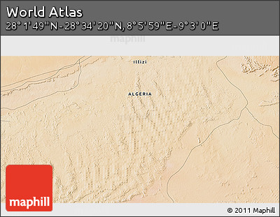 Satellite 3D Map of the Area around 28° 18' 5" N, 8° 34' 29" E