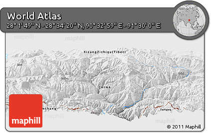 Physical Panoramic Map of the Area around 28° 18' 5" N, 91° 1' 30" E