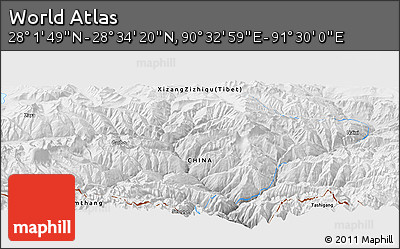 Physical Panoramic Map of the Area around 28° 18' 5" N, 91° 1' 30" E