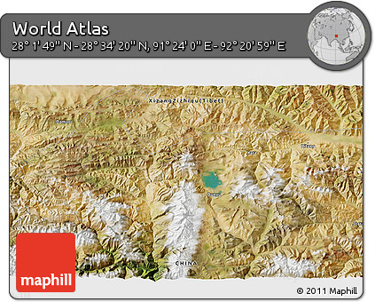 Satellite 3D Map of the Area around 28° 18' 5" N, 91° 52' 30" E