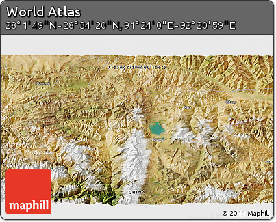 Satellite 3D Map of the Area around 28° 18' 5" N, 91° 52' 30" E