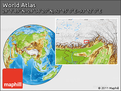 Physical Location Map of the Area around 28° 18' 5" N, 92° 43' 29" E