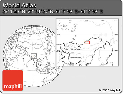 Blank Location Map of the Area around 28° 18' 5" N, 93° 34' 29" E