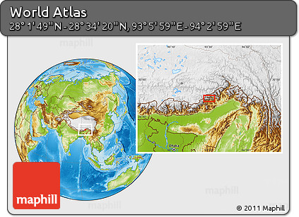 Physical Location Map of the Area around 28° 18' 5" N, 93° 34' 29" E