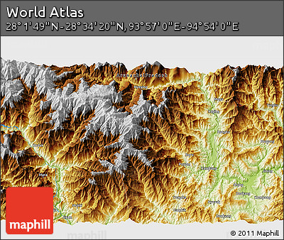 Physical 3D Map of the Area around 28° 18' 5" N, 94° 25' 30" E
