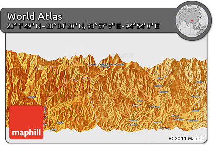 Political Panoramic Map of the Area around 28° 18' 5" N, 94° 25' 30" E