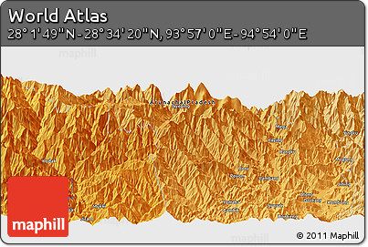 Political Panoramic Map of the Area around 28° 18' 5" N, 94° 25' 30" E