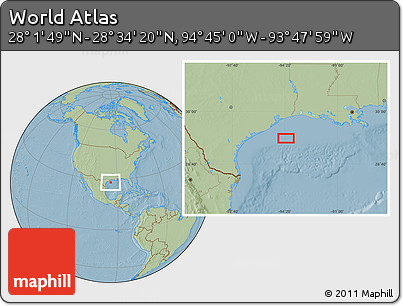 Savanna Style Location Map of the Area around 28° 18' 5" N, 94° 16' 30" W, hill shading