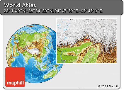 Physical Location Map of the Area around 28° 18' 5" N, 95° 16' 30" E