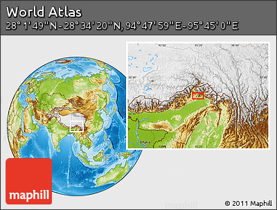 Physical Location Map of the Area around 28° 18' 5" N, 95° 16' 30" E