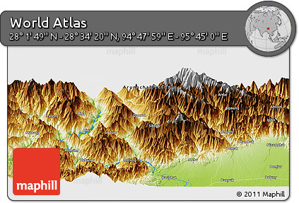 Physical Panoramic Map of the Area around 28° 18' 5" N, 95° 16' 30" E