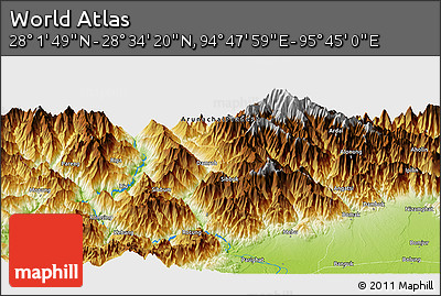 Physical Panoramic Map of the Area around 28° 18' 5" N, 95° 16' 30" E