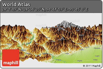 Physical Panoramic Map of the Area around 28° 18' 5" N, 95° 16' 30" E