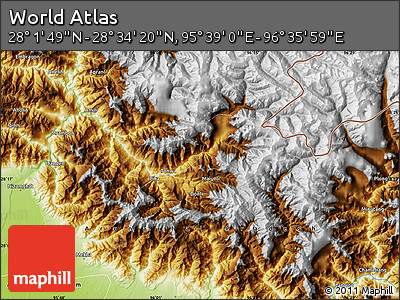 Physical Map of the Area around 28° 18' 5" N, 96° 7' 30" E