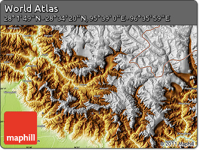Physical Map of the Area around 28° 18' 5" N, 96° 7' 30" E