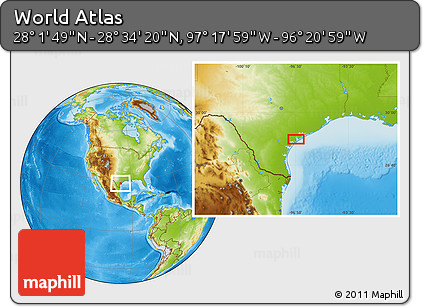 Physical Location Map of the Area around 28° 18' 5" N, 96° 49' 29" W