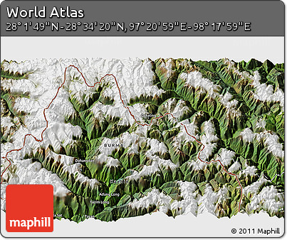 Satellite 3D Map of the Area around 28° 18' 5" N, 97° 49' 29" E