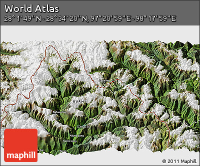 Satellite 3D Map of the Area around 28° 18' 5" N, 97° 49' 29" E