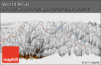 Physical Panoramic Map of the Area around 28° 18' 5" N, 97° 49' 29" E