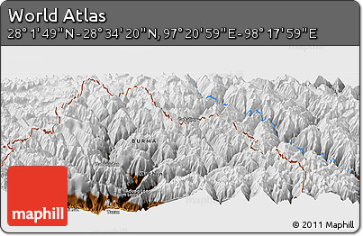 Physical Panoramic Map of the Area around 28° 18' 5" N, 97° 49' 29" E