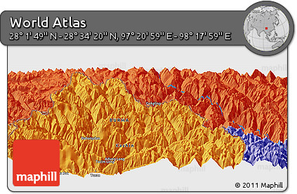 Political Panoramic Map of the Area around 28° 18' 5" N, 97° 49' 29" E