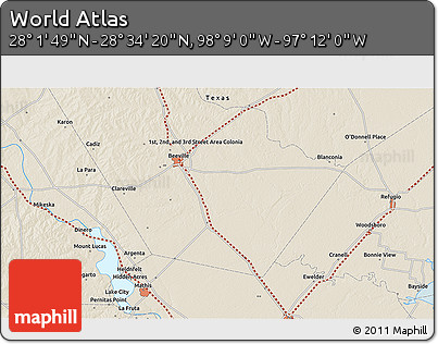 Shaded Relief 3D Map of the Area around 28° 18' 5" N, 97° 40' 30" W