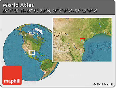Satellite Location Map of the Area around 28° 18' 5" N, 97° 40' 30" W