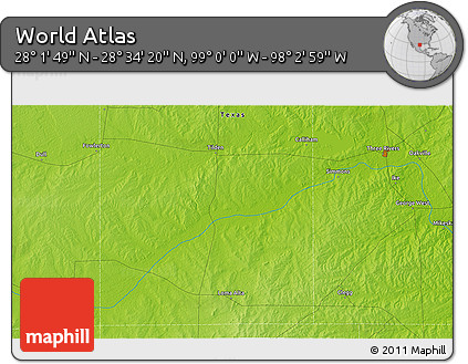 Physical 3D Map of the Area around 28° 18' 5" N, 98° 31' 30" W