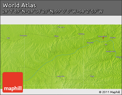 Physical 3D Map of the Area around 28° 18' 5" N, 98° 31' 30" W