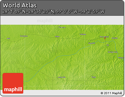 Physical 3D Map of the Area around 28° 18' 5" N, 98° 31' 30" W