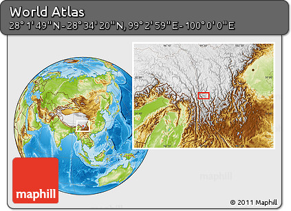 Physical Location Map of the Area around 28° 18' 5" N, 99° 31' 30" E