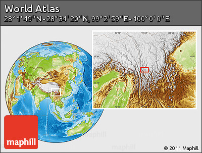 Physical Location Map of the Area around 28° 18' 5" N, 99° 31' 30" E