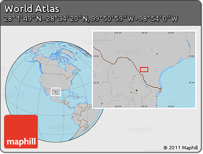 Gray Location Map of the Area around 28° 18' 5" N, 99° 22' 30" W