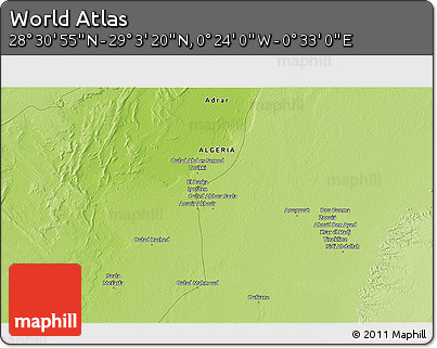 Physical 3D Map of the Area around 28° 47' 8" N, 0° 4' 30" E
