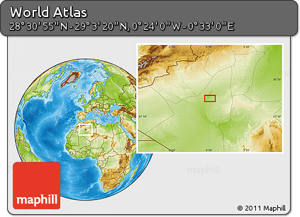 Physical Location Map of the Area around 28° 47' 8" N, 0° 4' 30" E