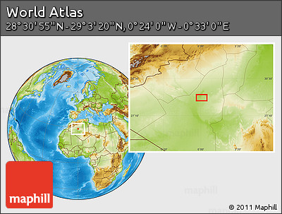 Physical Location Map of the Area around 28° 47' 8" N, 0° 4' 30" E