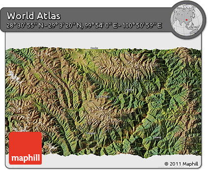 Satellite 3D Map of the Area around 28° 47' 8" N, 100° 22' 30" E