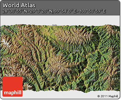 Satellite 3D Map of the Area around 28° 47' 8" N, 100° 22' 30" E