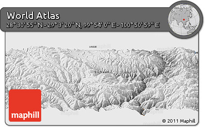 Physical Panoramic Map of the Area around 28° 47' 8" N, 100° 22' 30" E
