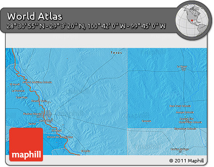 Political 3D Map of the Area around 28° 47' 8" N, 100° 13' 29" W