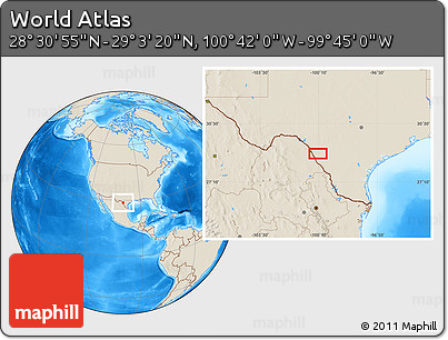 Shaded Relief Location Map of the Area around 28° 47' 8" N, 100° 13' 29" W