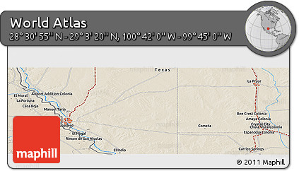 Shaded Relief Panoramic Map of the Area around 28° 47' 8" N, 100° 13' 29" W