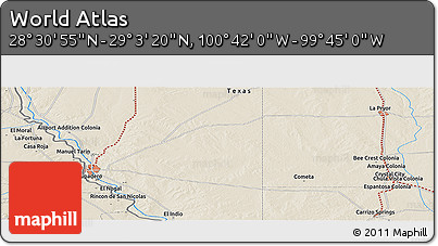 Shaded Relief Panoramic Map of the Area around 28° 47' 8" N, 100° 13' 29" W