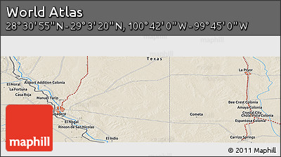 Shaded Relief Panoramic Map of the Area around 28° 47' 8" N, 100° 13' 29" W