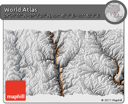 Physical 3D Map of the Area around 28° 47' 8" N, 101° 13' 29" E
