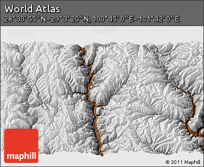 Physical 3D Map of the Area around 28° 47' 8" N, 101° 13' 29" E