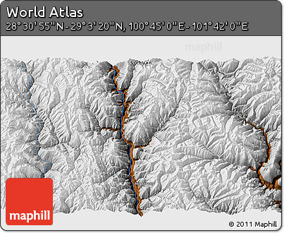 Physical 3D Map of the Area around 28° 47' 8" N, 101° 13' 29" E