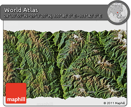 Satellite 3D Map of the Area around 28° 47' 8" N, 101° 13' 29" E