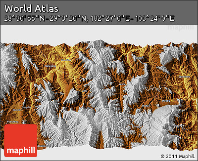 Physical 3D Map of the Area around 28° 47' 8" N, 102° 55' 30" E
